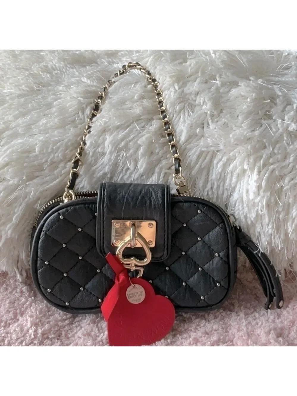Bebe Black Arm Bag with Gold and Leather Strap